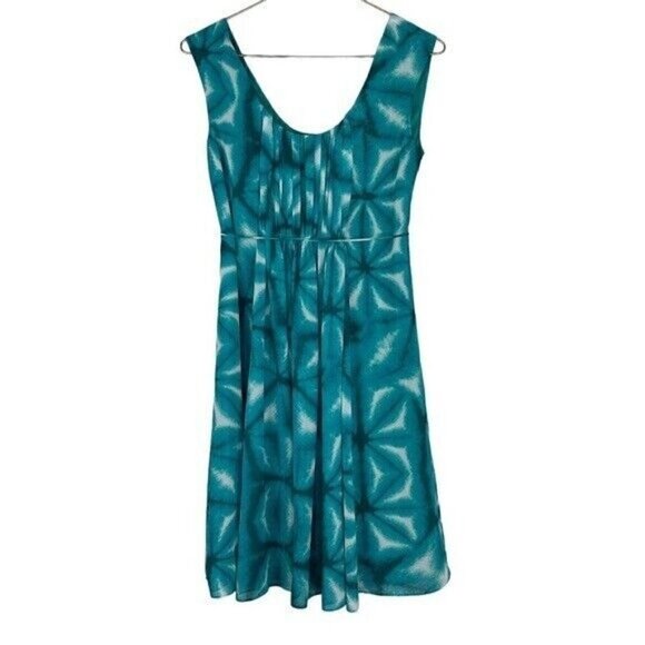Calvin Klein Dress Sz 4 Pleated Bust Laguna Blue Green White Tie Dye Womens - Picture 1 of 9